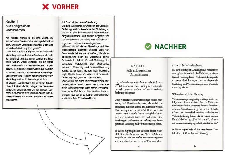 Buch Formatieren vorher und nachher